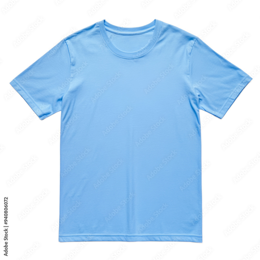 Plain T-shirt top view in powder blue color isolated on transparent background Plain T-shirt top view in powder blue color isolated on transparent background