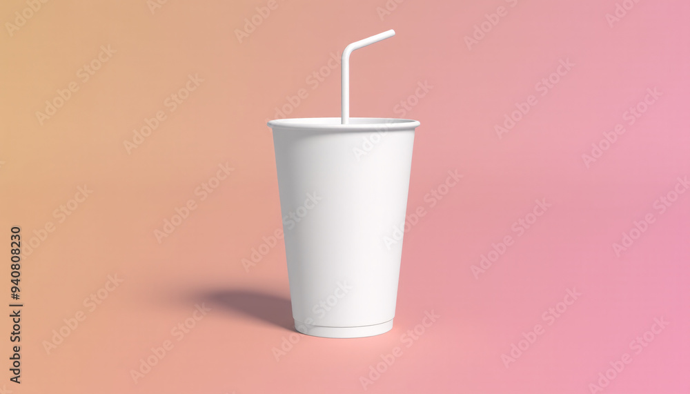 Mock up blank disposable plastic cup with straw, isolated on a vibrant background Mock up blank disposable plastic cup with straw, isolated on a vibrant background
