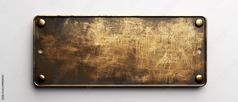 Close up shot of blank brass nameplate isolated over white background Close up shot of blank brass nameplate isolated over white background
