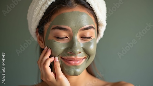 Young female with cosmetic clay mask