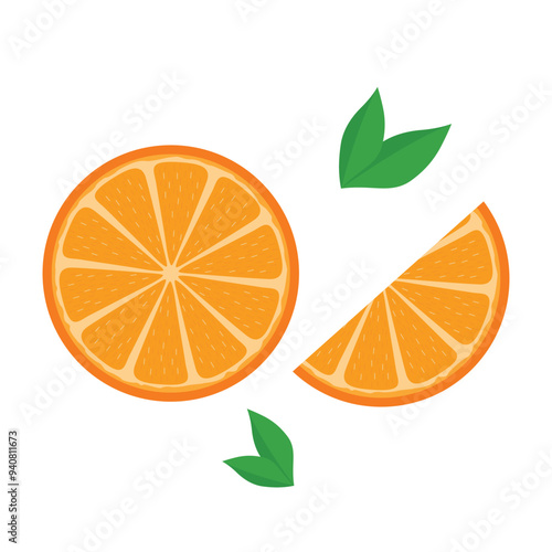 orange slice with leaves vector illustration on white