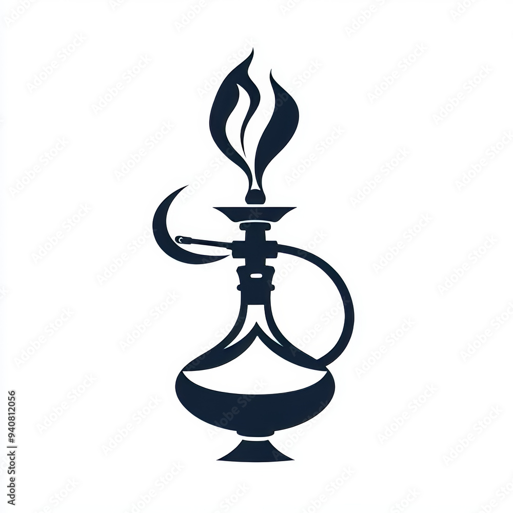 Vector icon for a hookah smoke shop, featuring a shisha bar, Arabic restaurant, or club lounge. Includes a symbol or emblem with a hookah, shisha pipe, and smoke silhouette. Vector icon for a hookah smoke shop, featuring a shisha bar, Arabic restaurant, or club lounge. Includes a symbol or emblem with a hookah, shisha pipe, and smoke silhouette.