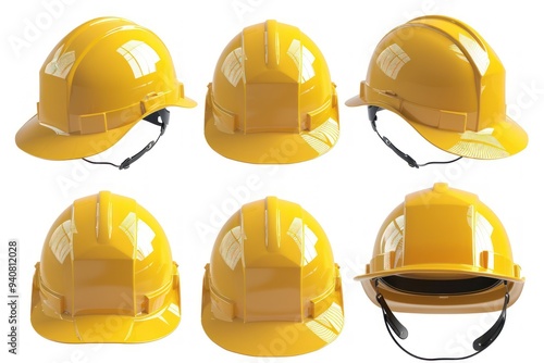 Six Yellow Hard Hats in Various Angles