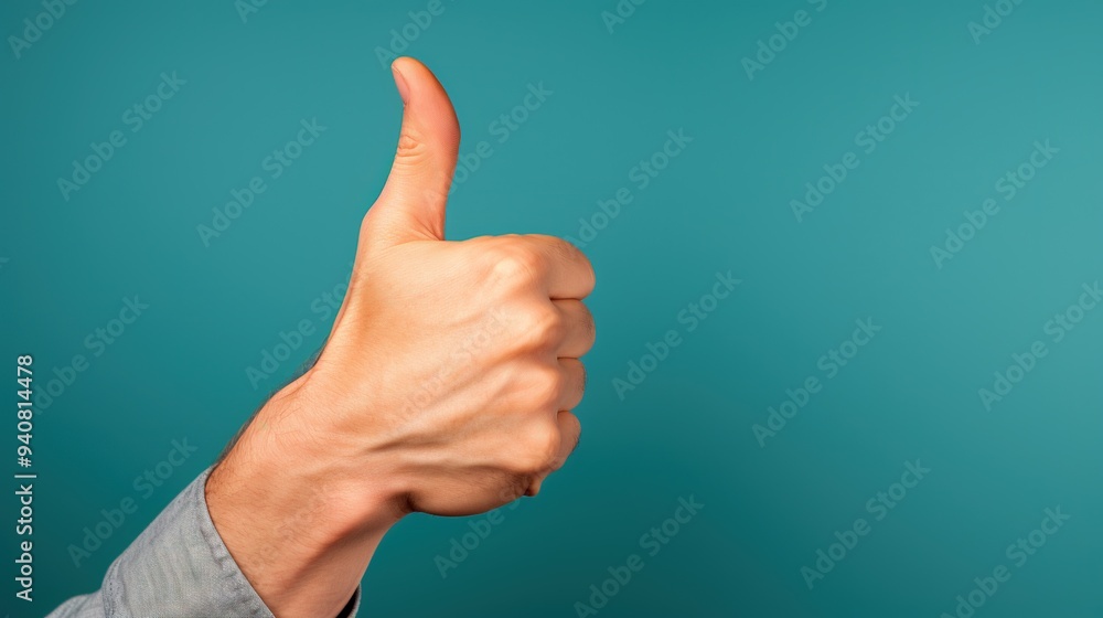 Hand showing thumbs up, man's hand isolated on a solid background Hand showing thumbs up, man's hand isolated on a solid background