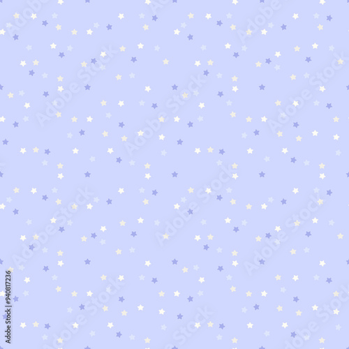 Cute purple star on blue sky seamless pattern vector. Colorful shining stars. Beautiful geometric design for fabric, textile, baby dress, skirt, kid cloth, wrapping, paper, card, decor, print, cover.