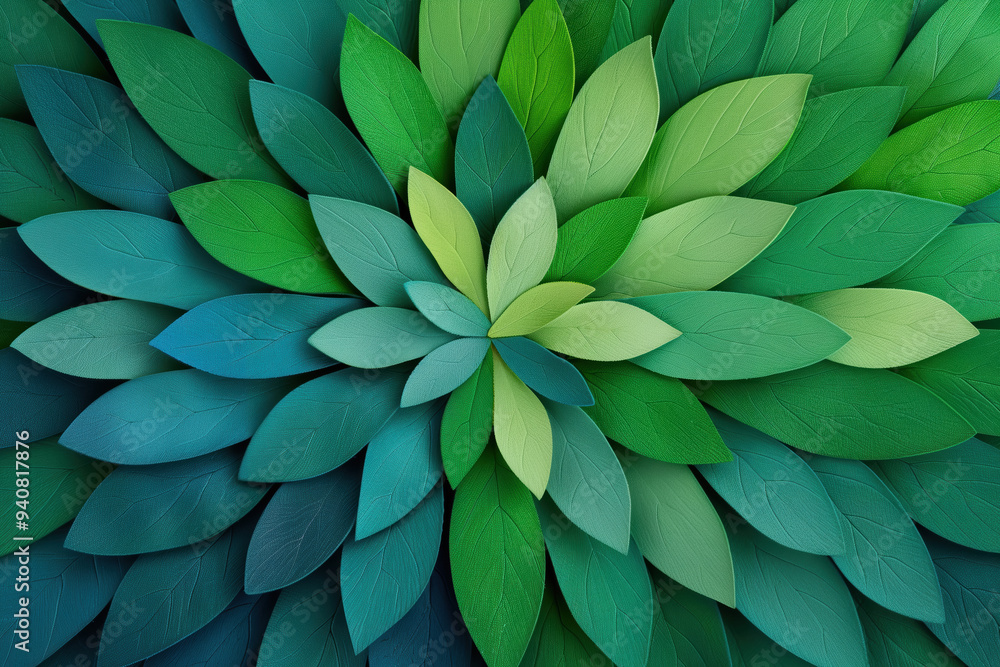 Abstract eco-themed art featuring a vibrant pattern of overlapping leaves in varying shades of green and blue. The design evokes nature, growth, and sustainability. Abstract eco-themed art featuring a vibrant pattern of overlapping leaves in varying shades of green and blue. The design evokes nature, growth, and sustainability.
