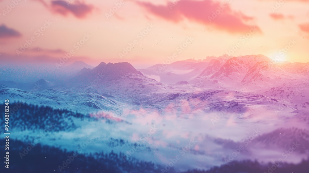 A mountaineous backdrop with clouds, trees in front, and a sinking sun A mountaineous backdrop with clouds, trees in front, and a sinking sun