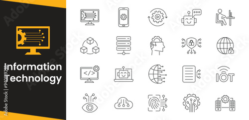 Information Technology icons and icon set Containing cloud computing, IT manager, big data, data analytics, internet, network security