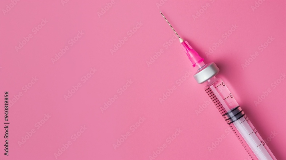 Background with syringe and medicine and copy space. Injection cosmetology. Vaccine. Health care. Beauty industry Background with syringe and medicine and copy space. Injection cosmetology. Vaccine. Health care. Beauty industry