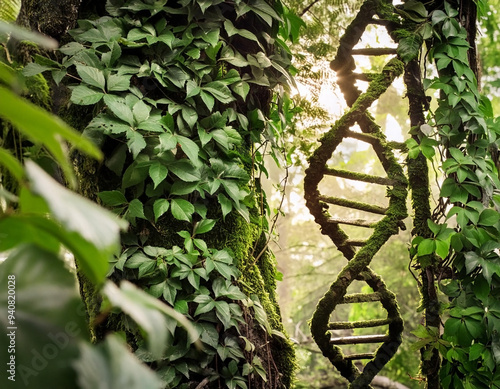 Biochemistry - DNA chain surrounded by leaves