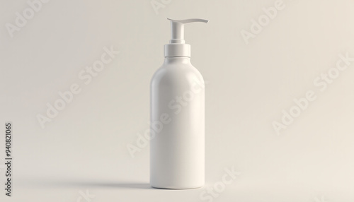 Mock up blank glossy cosmetic bottle with pump dispenser, isolated on a neutral background