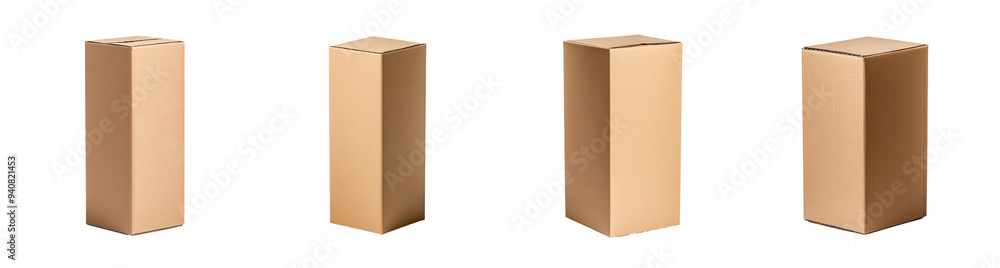 Collection of isolated cardboard boxes on a transparent background, depicting packaging and shipping concepts for e-commerce businesses Collection of isolated cardboard boxes on a transparent background, depicting packaging and shipping concepts for e-commerce businesses