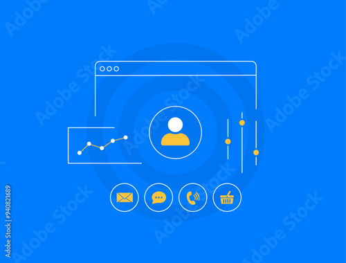 Customer-Centric Marketing illustration with personalized strategies, customer focus, engagement, data analysis, CRM marketing tactics and client satisfaction. Digital marketing vector illustration photo