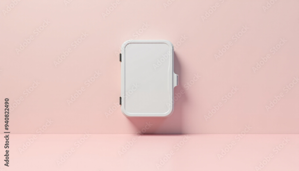 Mock up blank stainless steel lunchbox, isolated on a pastel background Mock up blank stainless steel lunchbox, isolated on a pastel background