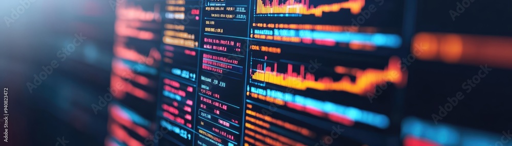Fototapeta premium Capital markets analysis, global data integration, futuristic financial dashboard, 3D illustration