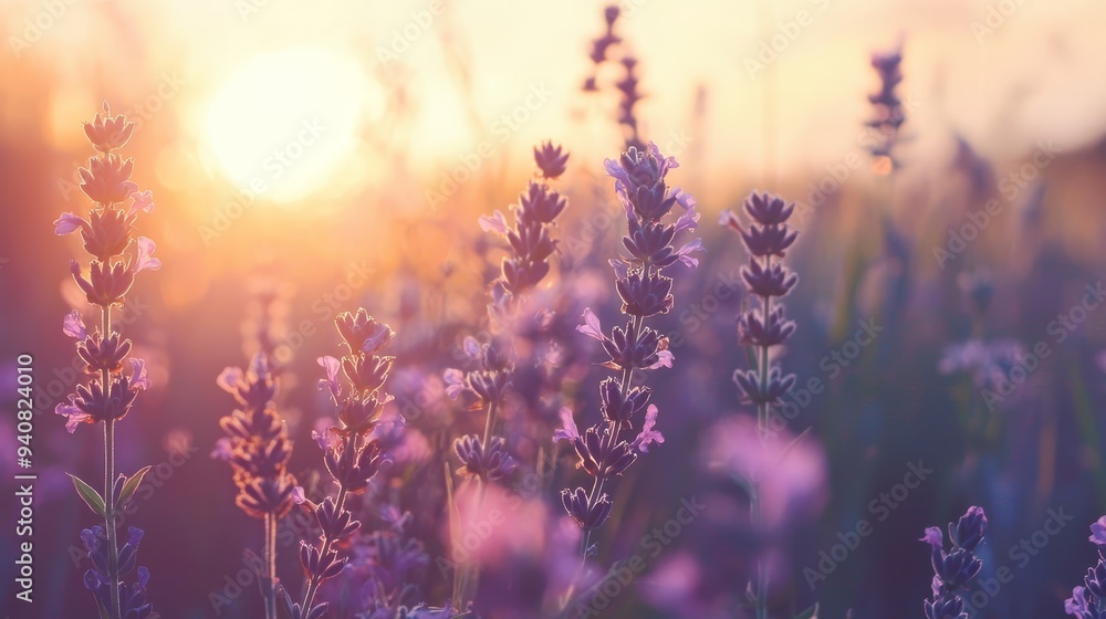 A lavender field under the sunset A lavender field under the sunset