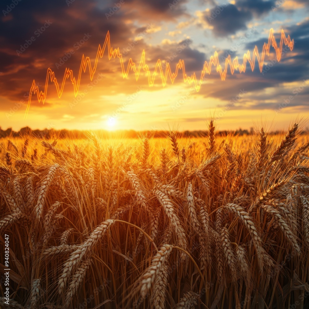 Ethereal Morning: Global Wheat Fields with Commodity Price Graph in the Sky Ethereal Morning: Global Wheat Fields with Commodity Price Graph in the Sky