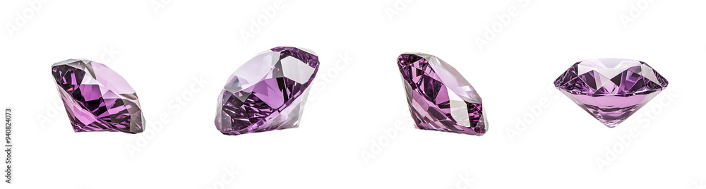 Set of four purple gemstones isolated on a transparent background, perfect for jewelry design or Valentine's Day concepts Set of four purple gemstones isolated on a transparent background, perfect for jewelry design or Valentine's Day concepts