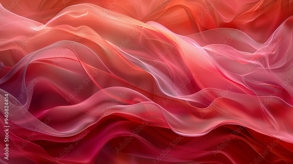 Obraz premium Flowing Translucent Red and Pink Abstract Waves