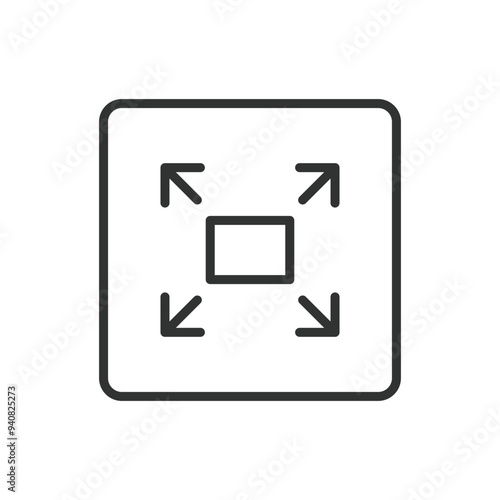 Full screen, in line design. Maximize, expand, enlarge, full screen mode, screen icon, fullscreen, display on white background vector. Full screen editable stroke icon.