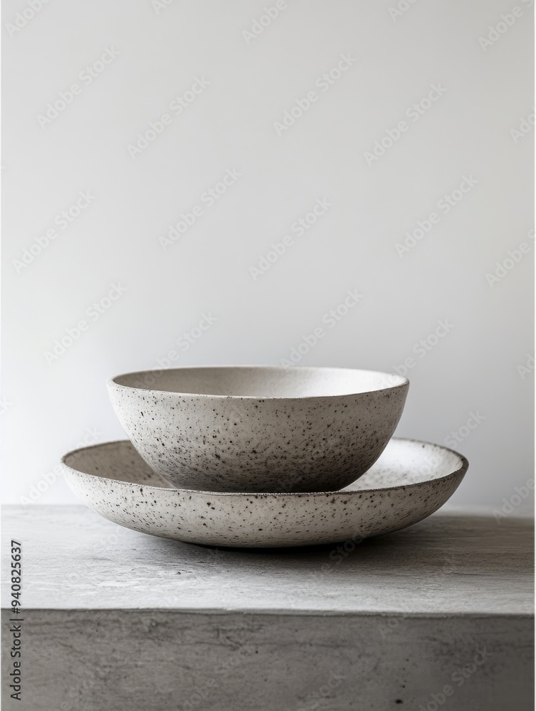Minimalist Designer Composition Featuring a Bowl and Plate, with White Background, Embodying the Essence of Minimalist Aesthetics Minimalist Designer Composition Featuring a Bowl and Plate, with White Background, Embodying the Essence of Minimalist Aesthetics