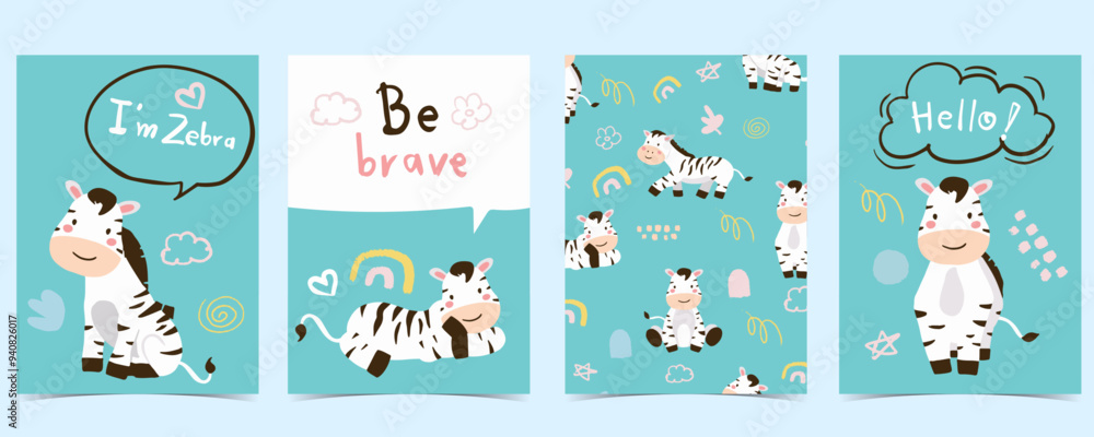 Fototapeta premium cute zebra template background for a4 vertical design