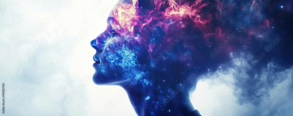 A stunning silhouette of a woman with a galaxy-themed mind, representing creativity and the depth of human imagination. A stunning silhouette of a woman with a galaxy-themed mind, representing creativity and the depth of human imagination.