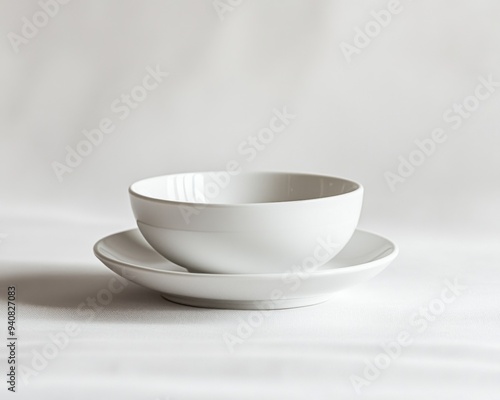 Minimalist Designer Composition Featuring a Bowl and Plate, with White Background, Embodying the Essence of Minimalist Aesthetics