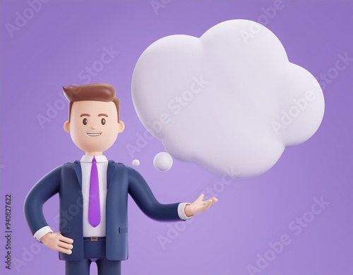 Wallpaper Mural 3D businessman presenting a blank thought bubble, 3D illustration Torontodigital.ca