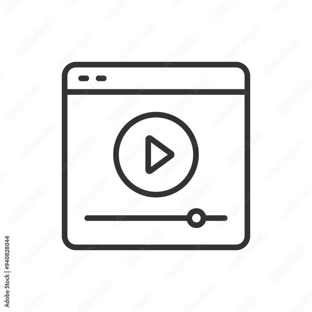 Play video, in line design. Playback, Play button, controls, Media player, Video streaming, Video icon on white background vector. Play video editable stroke icon. Play video, in line design. Playback, Play button, controls, Media player, Video streaming, Video icon on white background vector. Play video editable stroke icon.