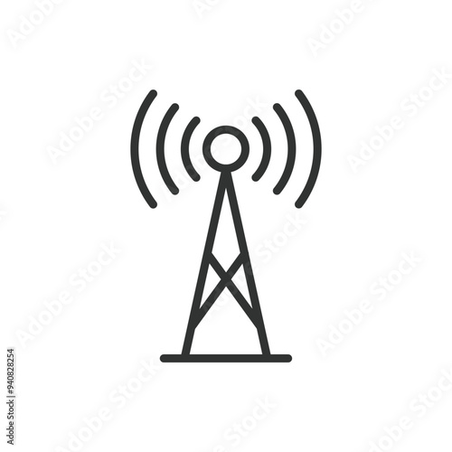 Communication Tower, in line design. Radio tower, telecommunication, signal, broadcasting, cellular tower, antenna on white background vector. Communication Tower editable stroke icon.