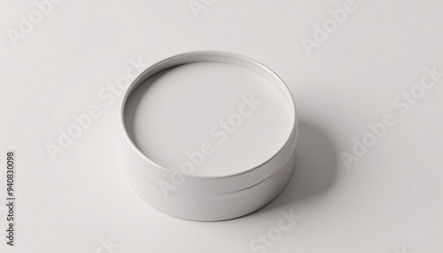 Mock up blank round metal tin with clear lid, placed on a neutral background