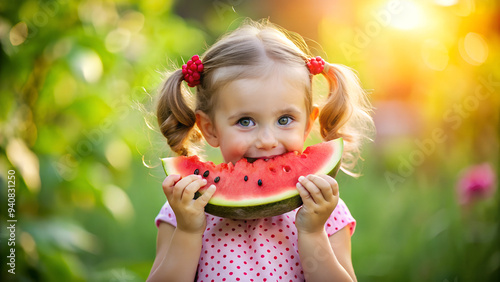 little girl eating watermelon