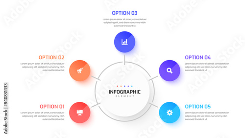 Infographic Design Presentation Business Infographic Template with Circle Label 5 Option and Icon