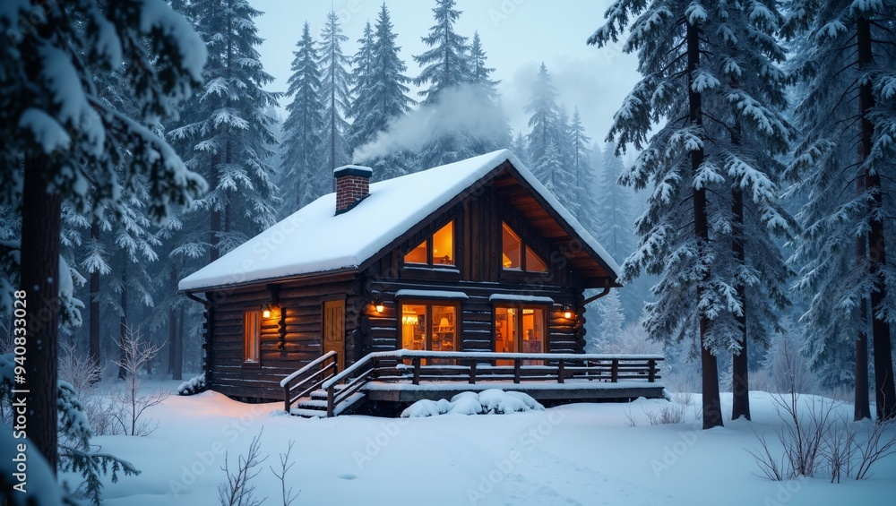 Cozy Log Cabin in a Snowy Forest Cozy Log Cabin in a Snowy Forest