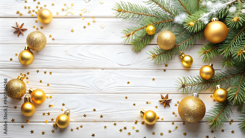 Fototapeta premium Christmas background with a Christmas tree and decorations.