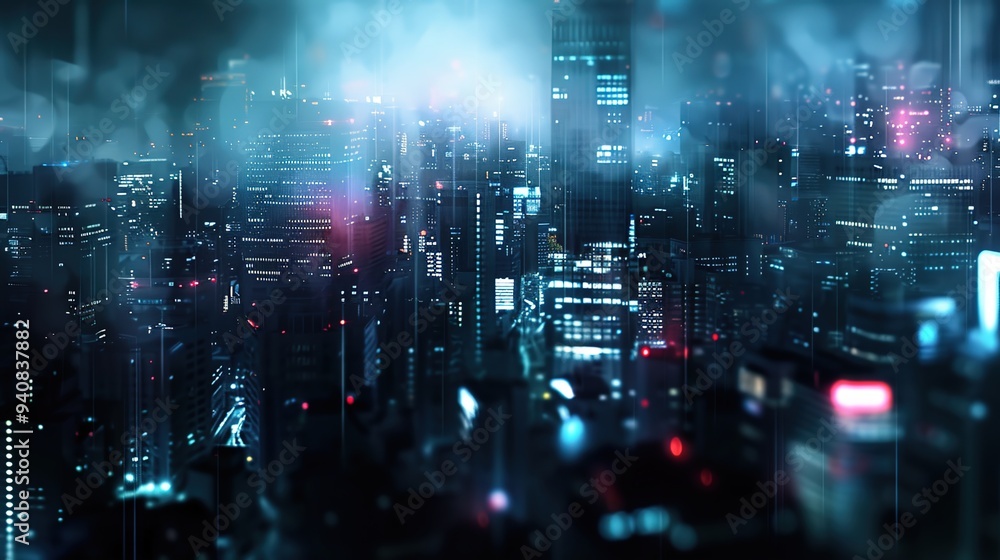 Obraz premium Abstract colorful circular bokeh with city background