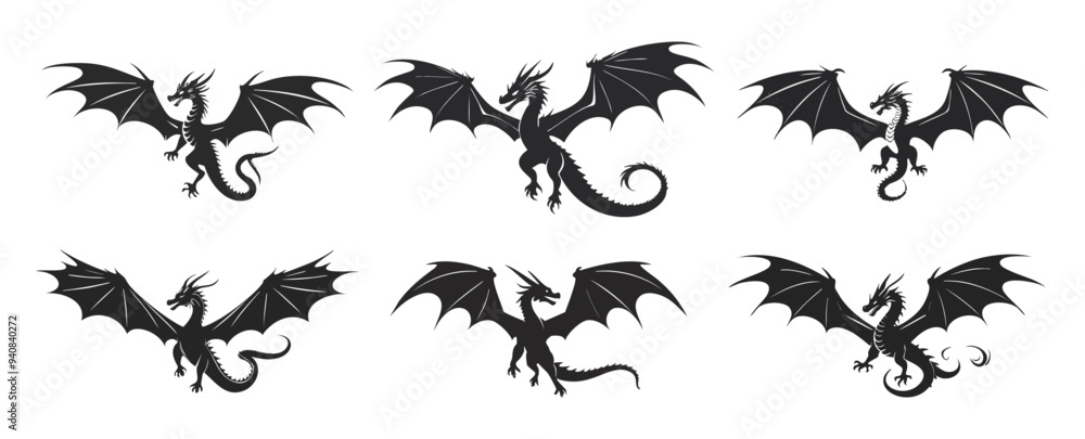Silhouette of a dragon with spread wings Silhouette of a dragon with spread wings