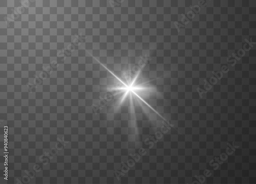 A vector illustration with flash light effects with bright white rays on a transparent background
