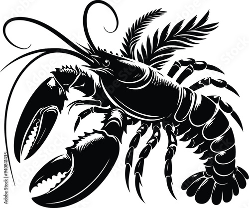 Lobster silhouette, vector black color silhouette 