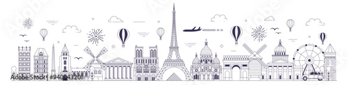 Obraz na płótnie Travel Paris Web Banner with Popular Landmarks w salonie