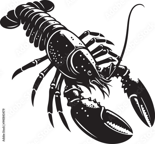 Lobster silhouette, vector black color silhouette 