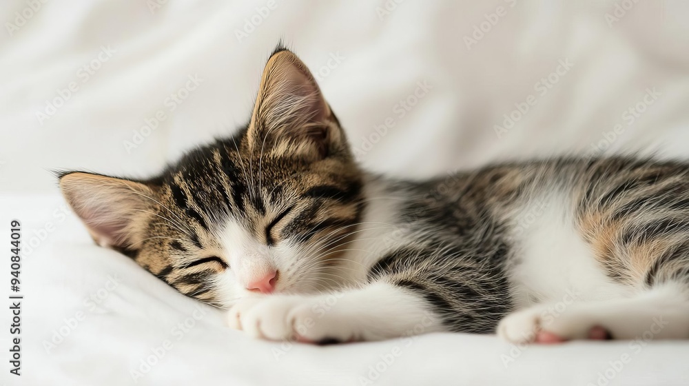 Cute cat sleeping, adorable and relaxed. On white isolated background. Cute cat sleeping, adorable and relaxed. On white isolated background.