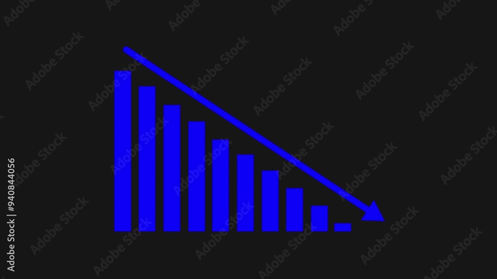 Abstract decreasing business graph chart animation on Black background. Bad Economy Recession Graph Chart Chalkboard Style. Abstract decreasing business graph chart animation on Black background. Bad Economy Recession Graph Chart Chalkboard Style.