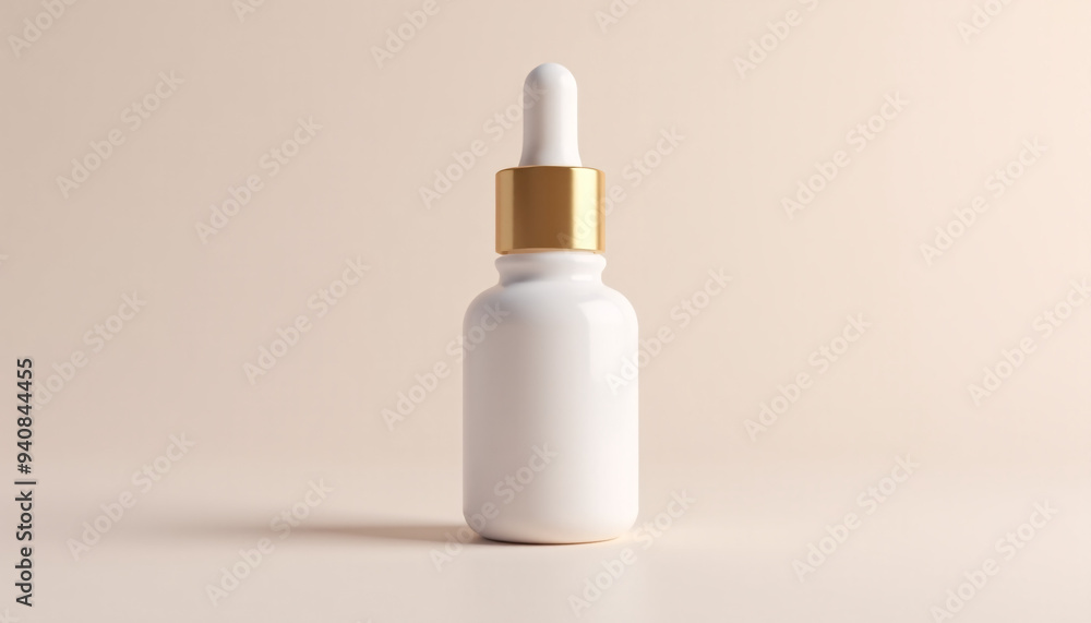 Mock up blank cosmetic dropper bottle with gold cap, placed on a pastel background Mock up blank cosmetic dropper bottle with gold cap, placed on a pastel background
