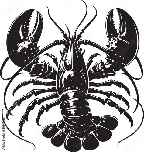 Lobster silhouette, vector black color silhouette 