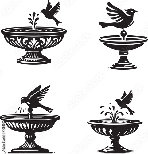 silhouette of clean vector Birdbath isolated on white background
