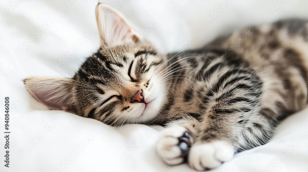 Cute cat sleeping, adorable and relaxed. On white isolated background. Cute cat sleeping, adorable and relaxed. On white isolated background.