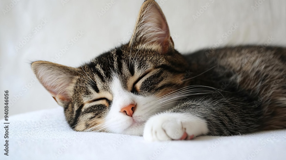 Cute cat sleeping, adorable and relaxed. On white isolated background. Cute cat sleeping, adorable and relaxed. On white isolated background.