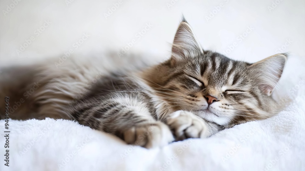 Cute cat sleeping, adorable and relaxed. On white isolated background. Cute cat sleeping, adorable and relaxed. On white isolated background.